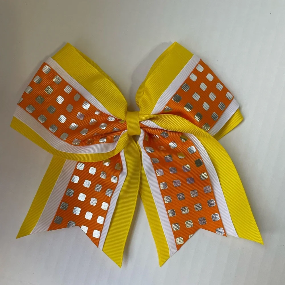 6 Piece 7” and 6”  inch Pony Tail Cheer Bows Chevron Glitter Polka Dot Checkered